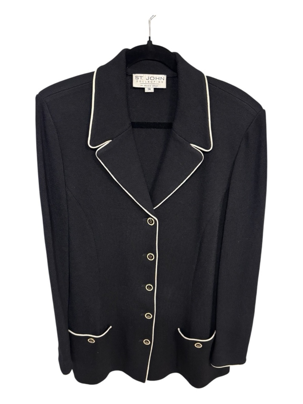 NWOT St. John Collection Black Jacket with White Piping Sz 14 (12)